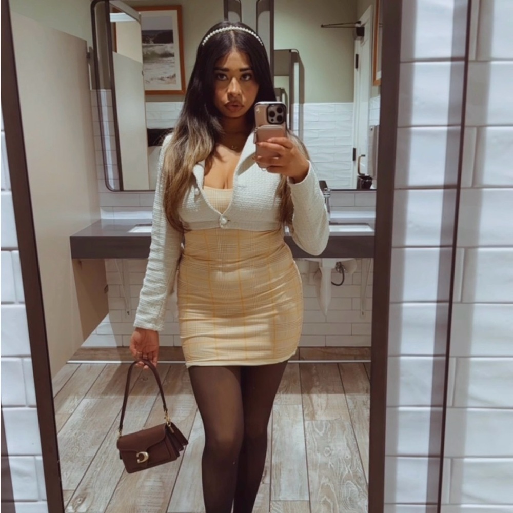 Oh Polly Cream Long Sleeve Dress